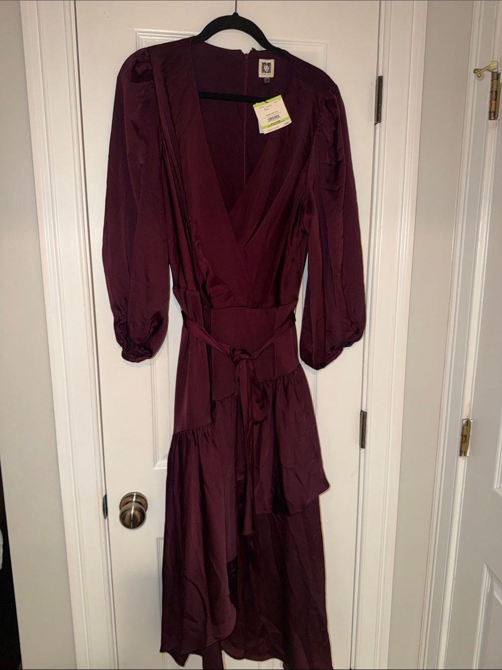 Anne Klein Wine Wrap Midi Dress with Tie Waist
